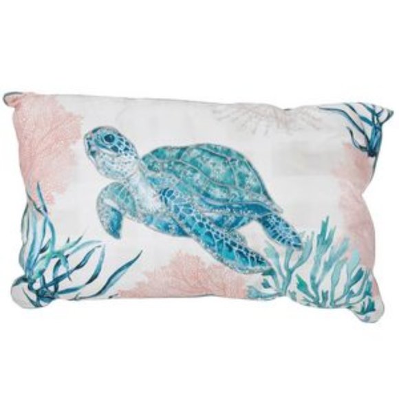 Casey Key Oblong 24" Coastal Deep Sea Turtle Decorative Throw Pillow - Picture 2 of 3